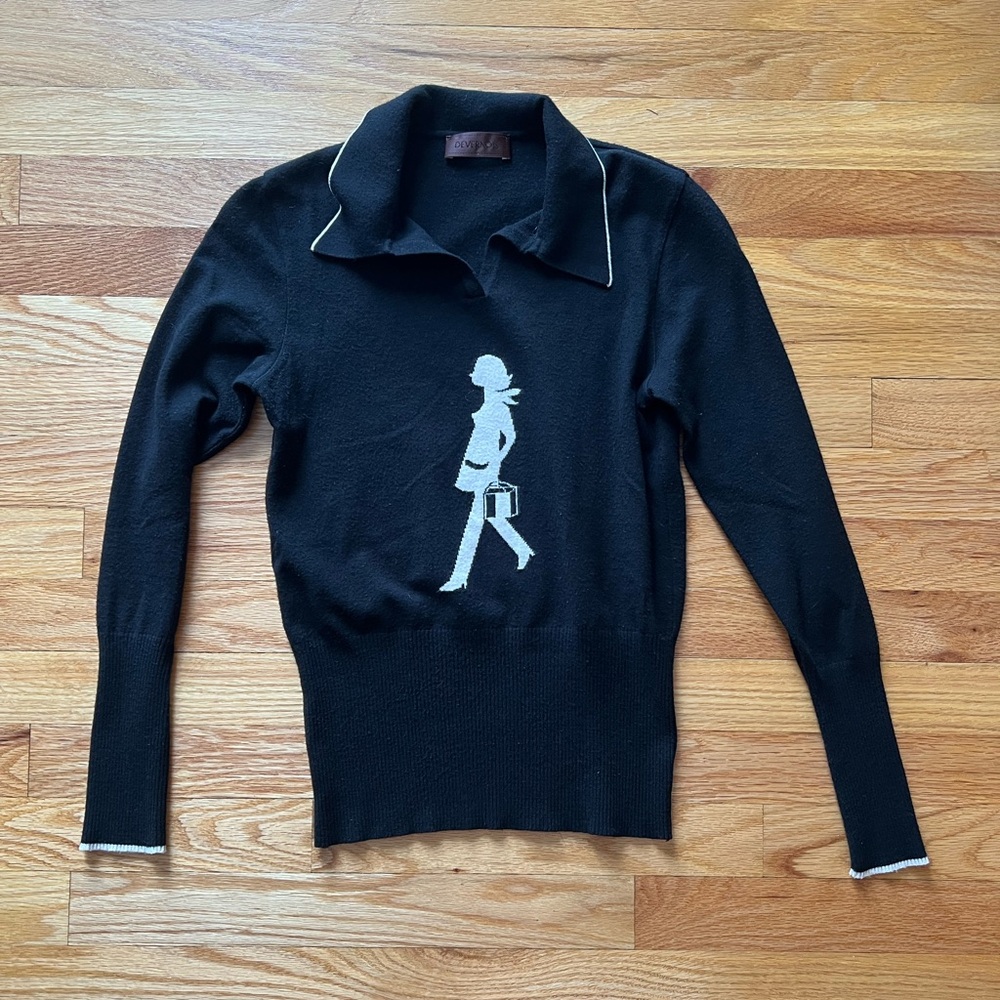 DEVERNOIS Black Chic Collared Sweater Long Sleeve Top Sz 1